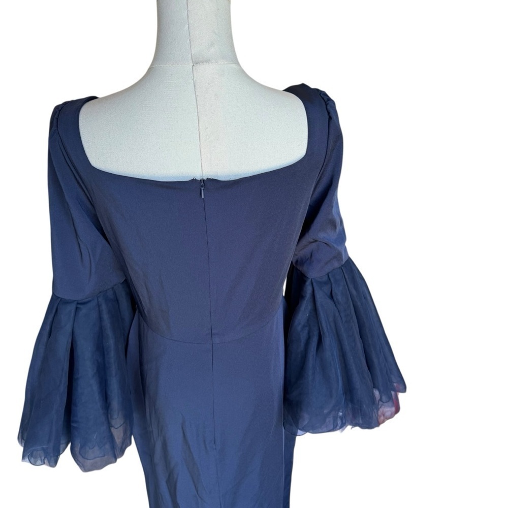 Leena for Mac Duggal - Navy Flounce Sleeve Square Neck Column Gown Sz 6 - Picture 8 of 13